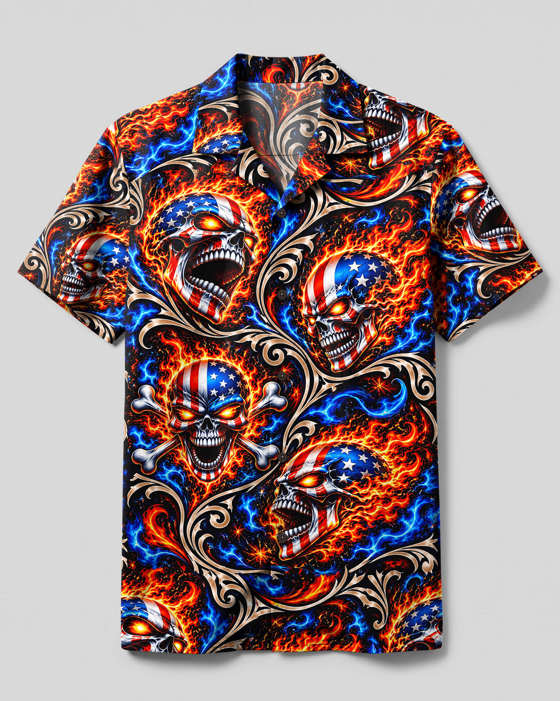 AMERICAN FIRE SKULL TRIBAL CAMP SHIRT - YHHN0210264