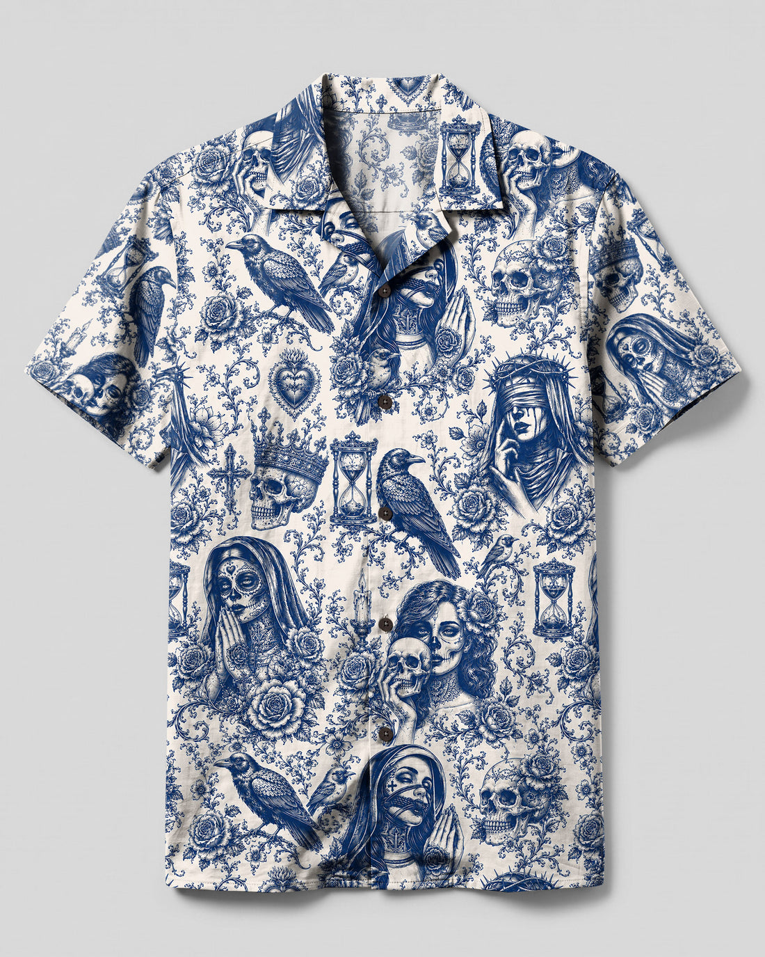 GOTHIC SKULL SACRED TOILE CAMP SHIRT - TLHN2108262
