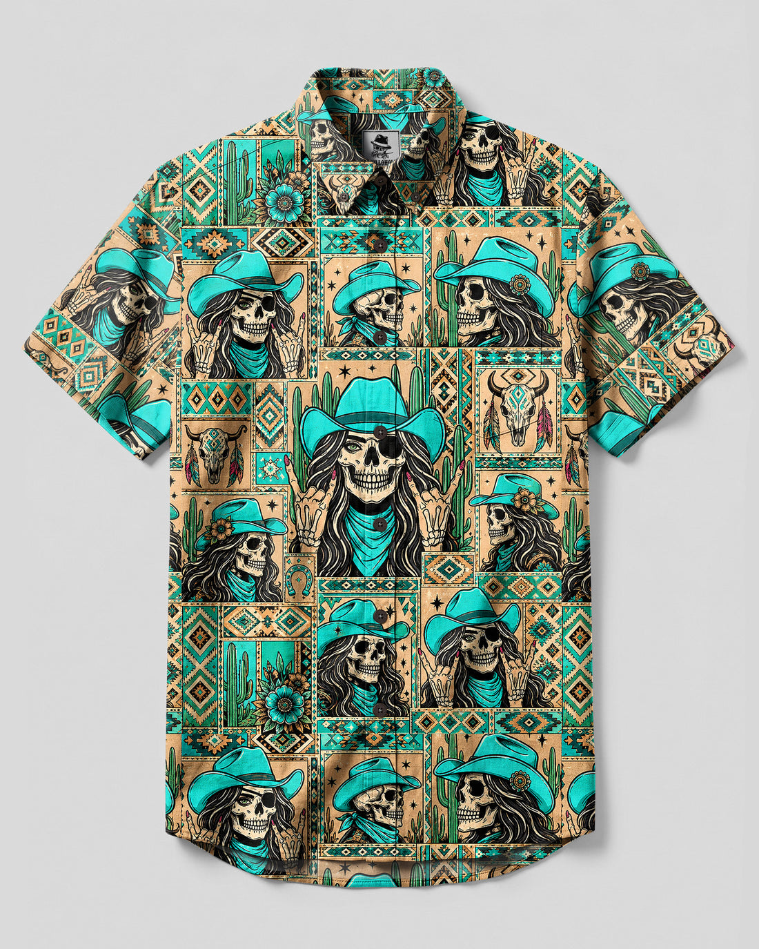 COWGIRL SKULL PATCHWORK BUTTON-DOWN COLLAR SHIRT - TLHN0709261