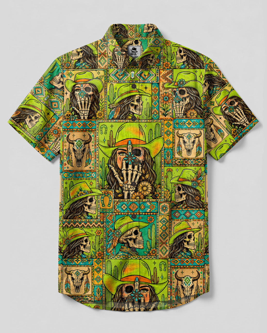 COWGIRL WESTERN SKULL PATCHWORK BUTTON-DOWN COLLAR SHIRT - TLTW0509266