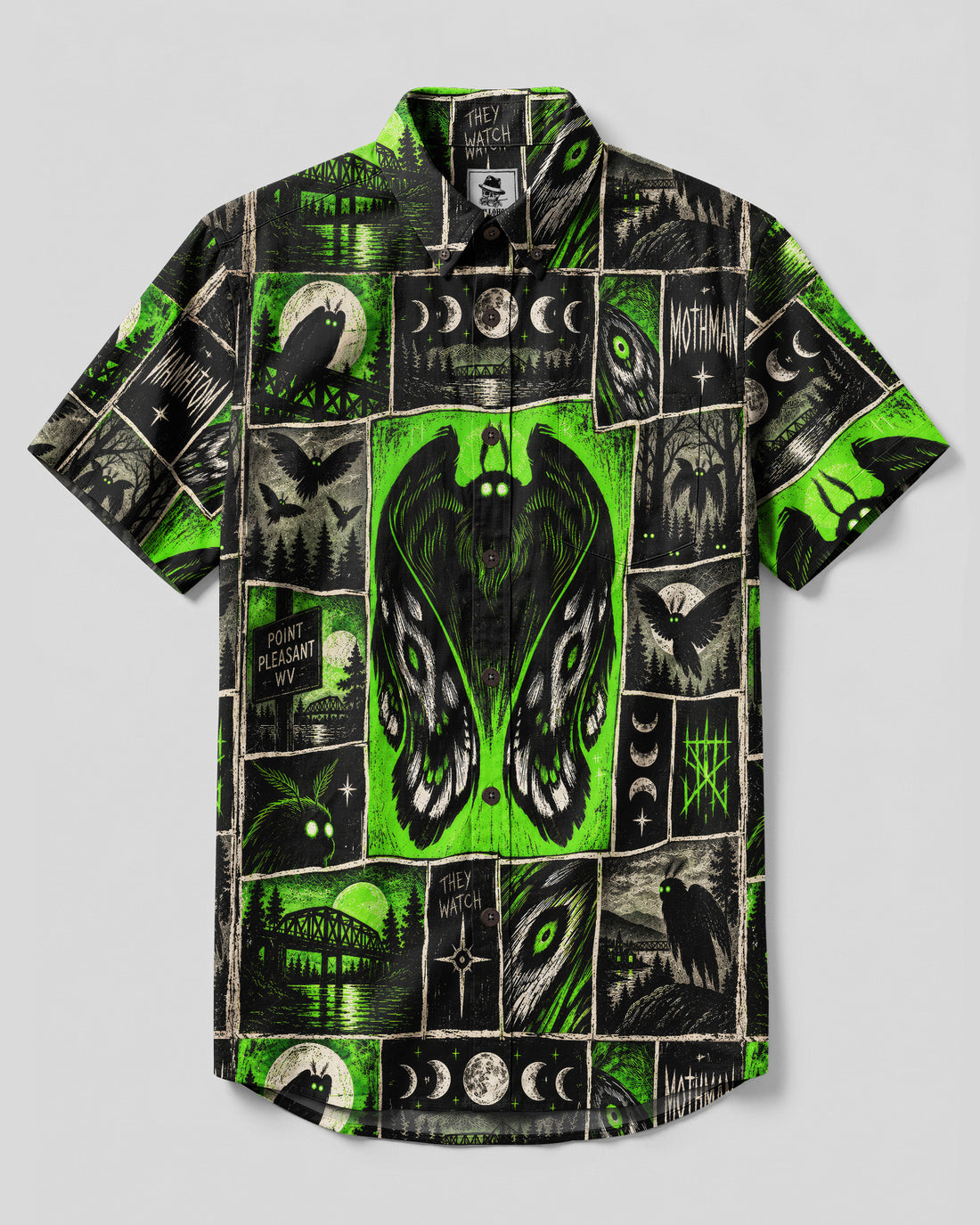 MOTHMAN GREEN ECLIPSE PATCHWORK BUTTON-DOWN COLLAR SHIRT - TLNO2409264