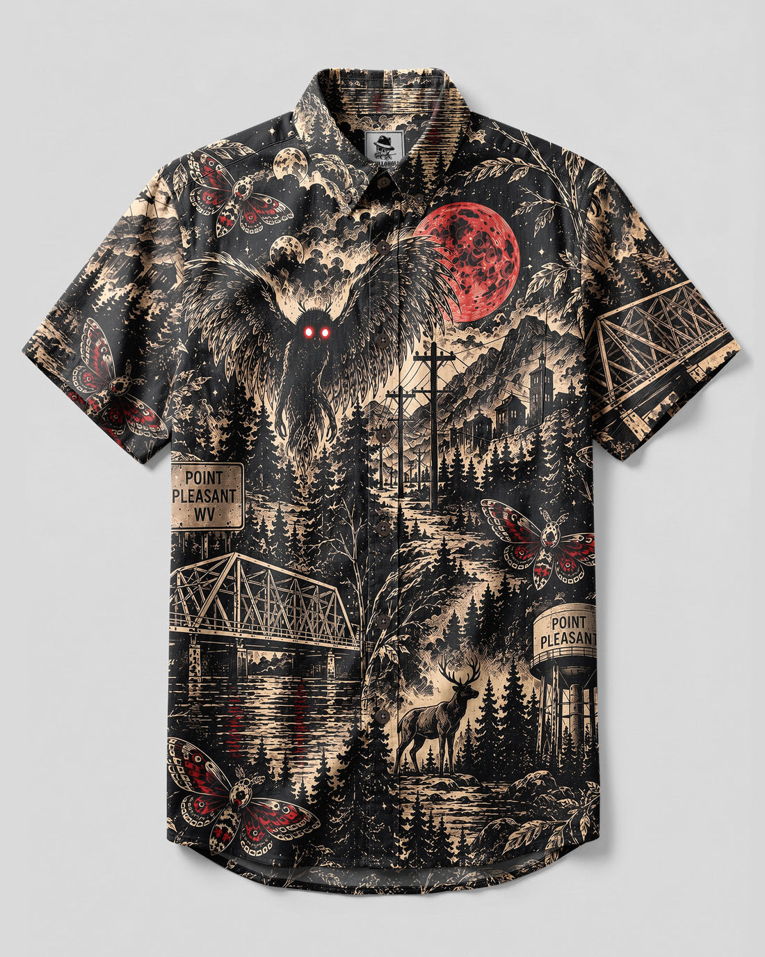 MOTHMAN CRIMSON OMEN BUTTON-DOWN COLLAR SHIRT - YHLN2409261