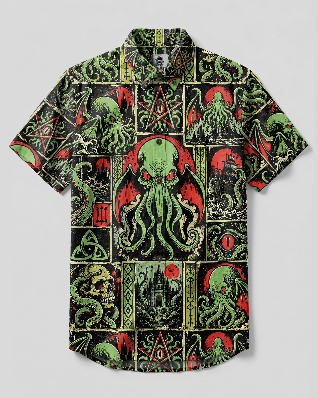 CTHULHU DARK PROPHECY PATCHWORK BUTTON-DOWN COLLAR SHIRT - TLTW2609262