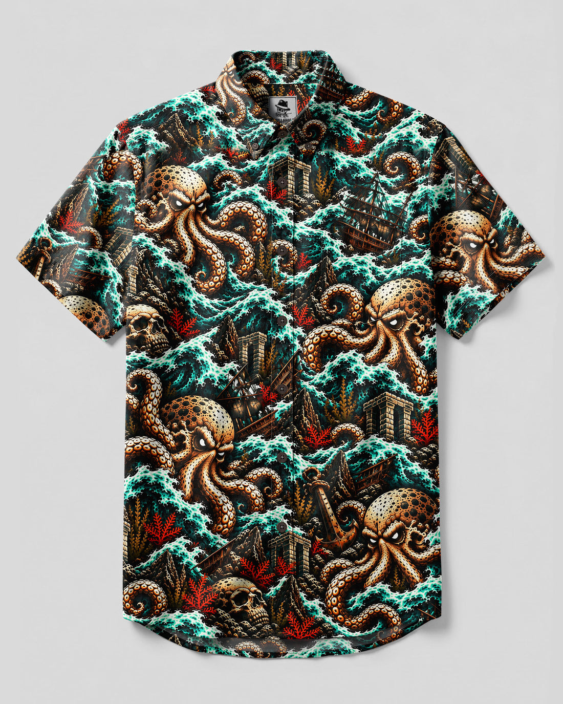 KRAKEN GRAVEYARD TIDE BUTTON-DOWN COLLAR SHIRT - YHLN0710264