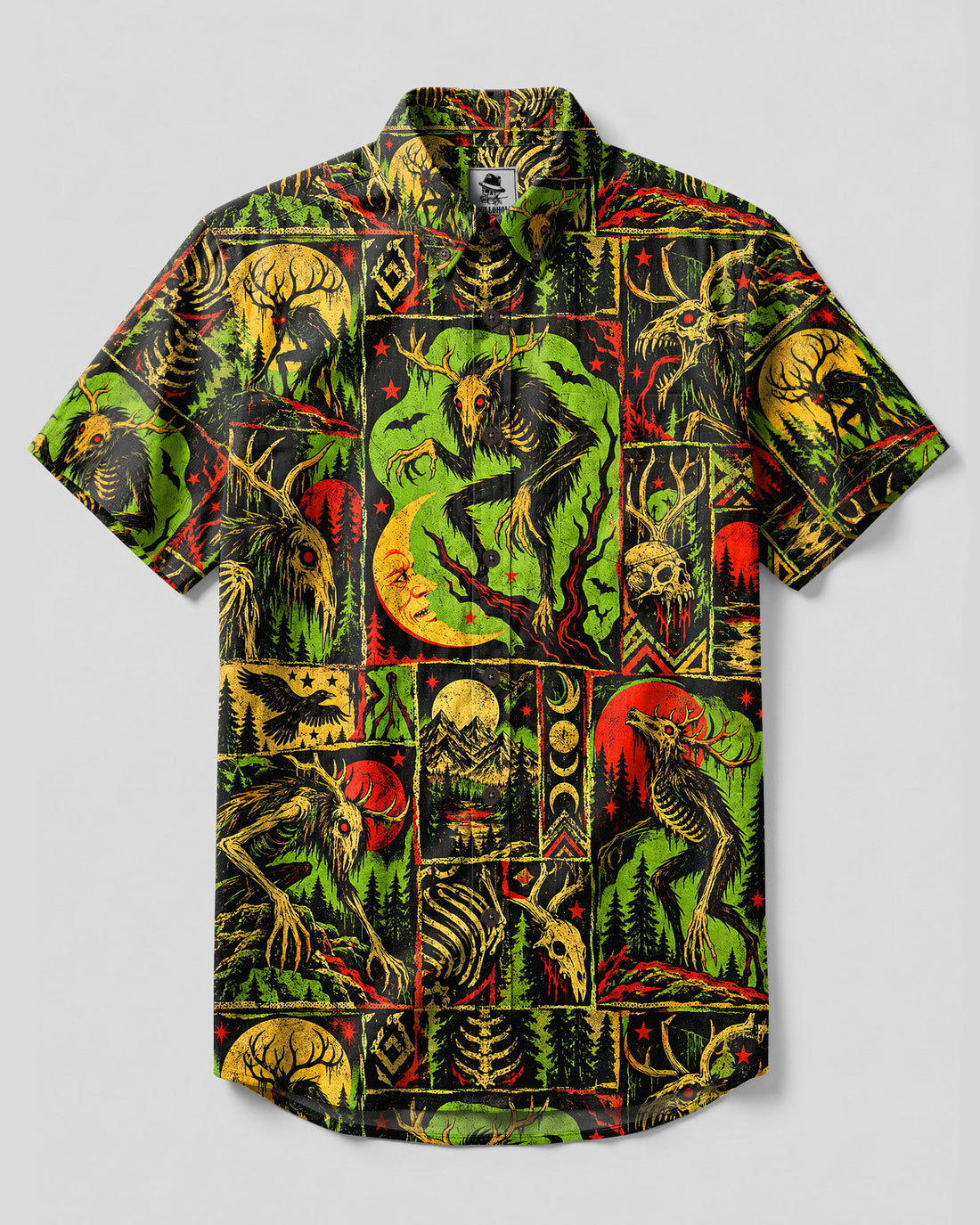 WENDIGO CURSED FOREST PATCHWORK BUTTON-DOWN COLLAR SHIRT - TLTW2909265