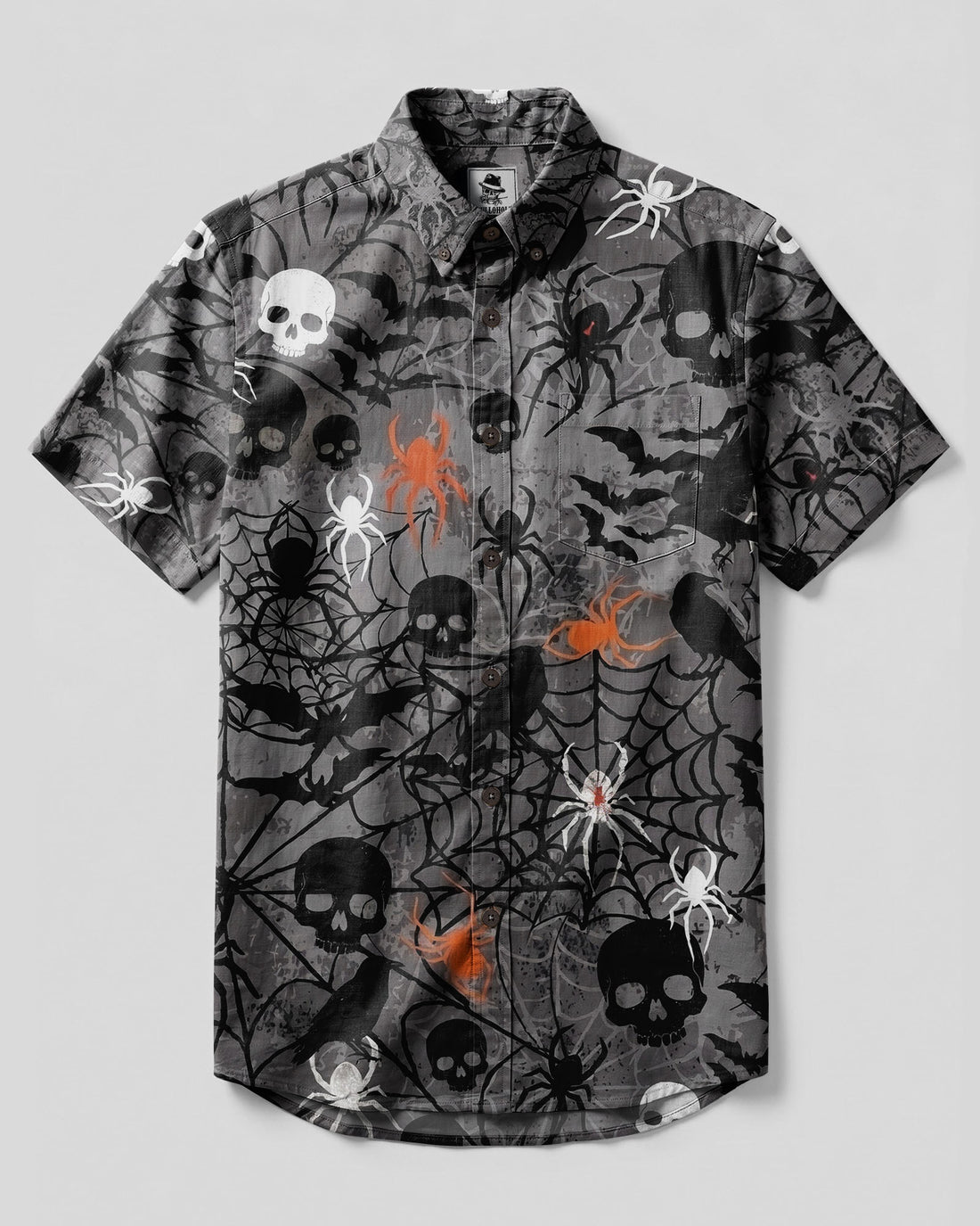 WICKED SPIDERWEB HALLOWEEN RAVEN AND SKULL PATTERN BUTTON-DOWN COLLAR SHIRT - TYLN2608268