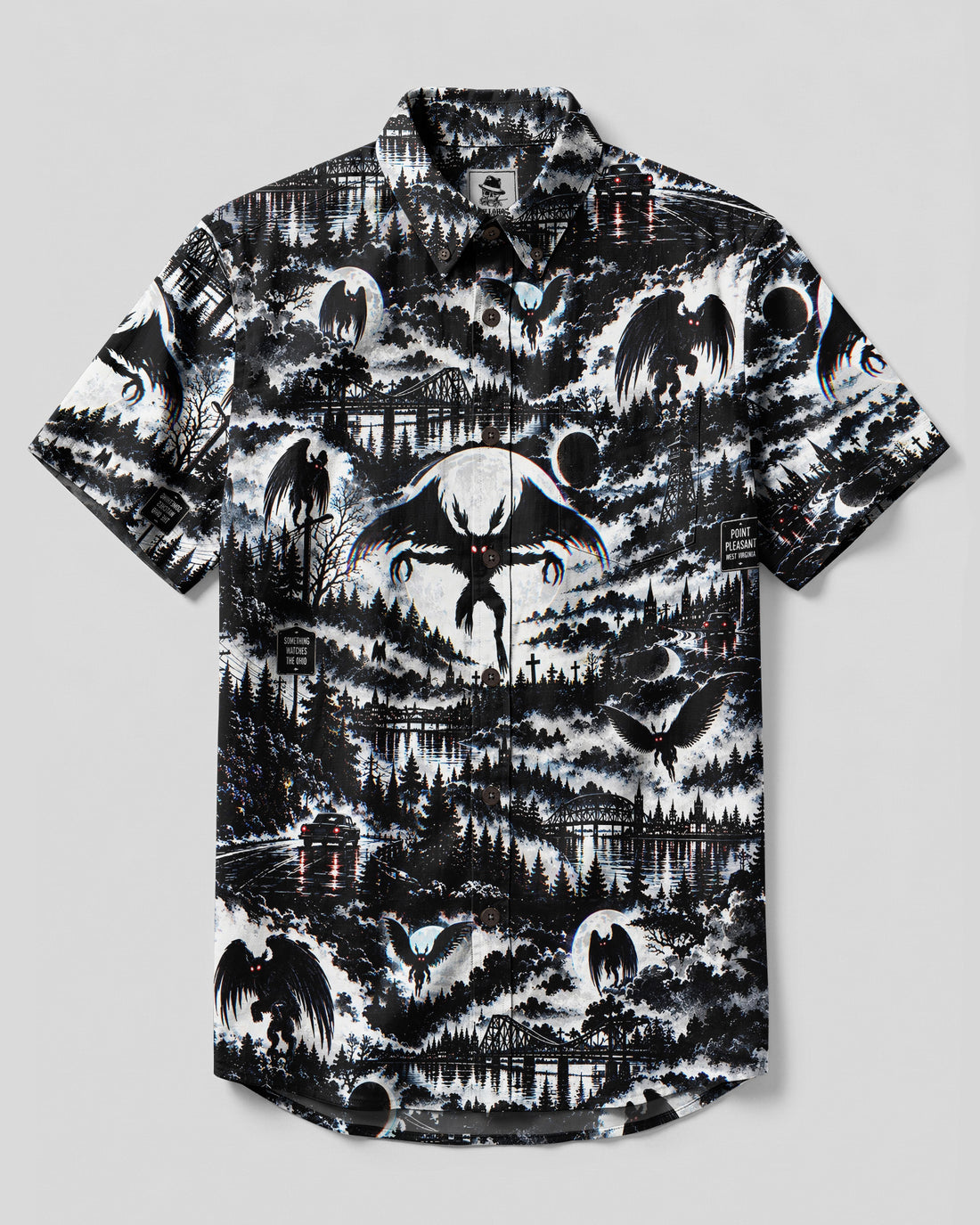MOTHMAN MOONLIT TERROR PATCHWORK BUTTON-DOWN COLLAR SHIRT - TLNO2809262