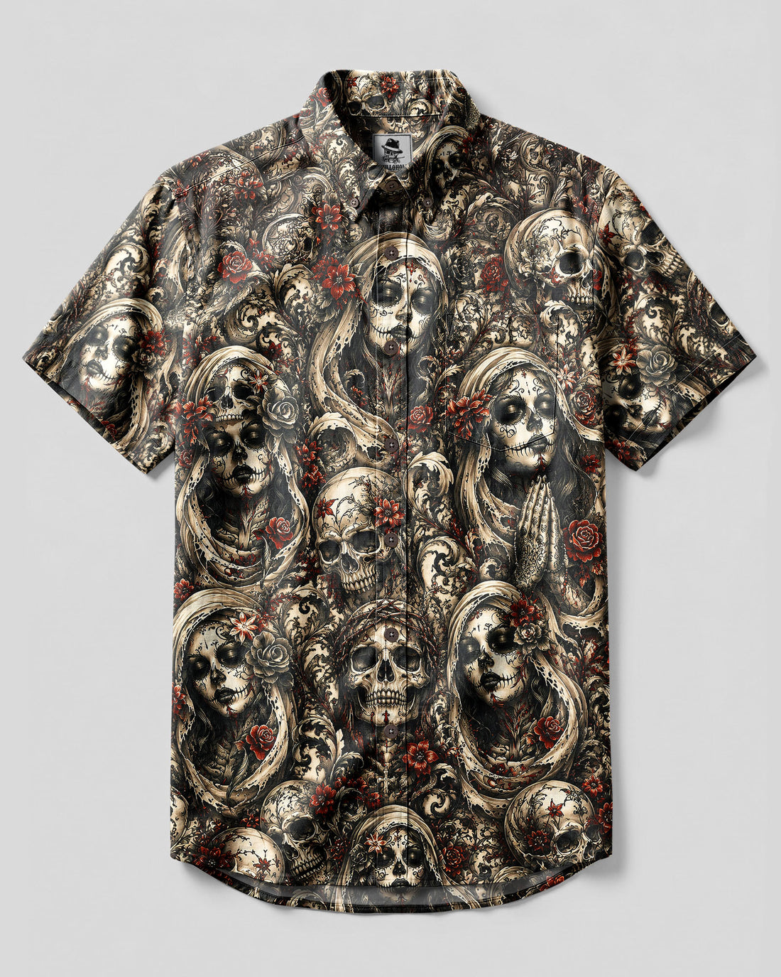 SUGAR SKULL DAY OF THE DEAD GOTHIC BUTTON-DOWN COLLAR SHIRT - TLNT0409267