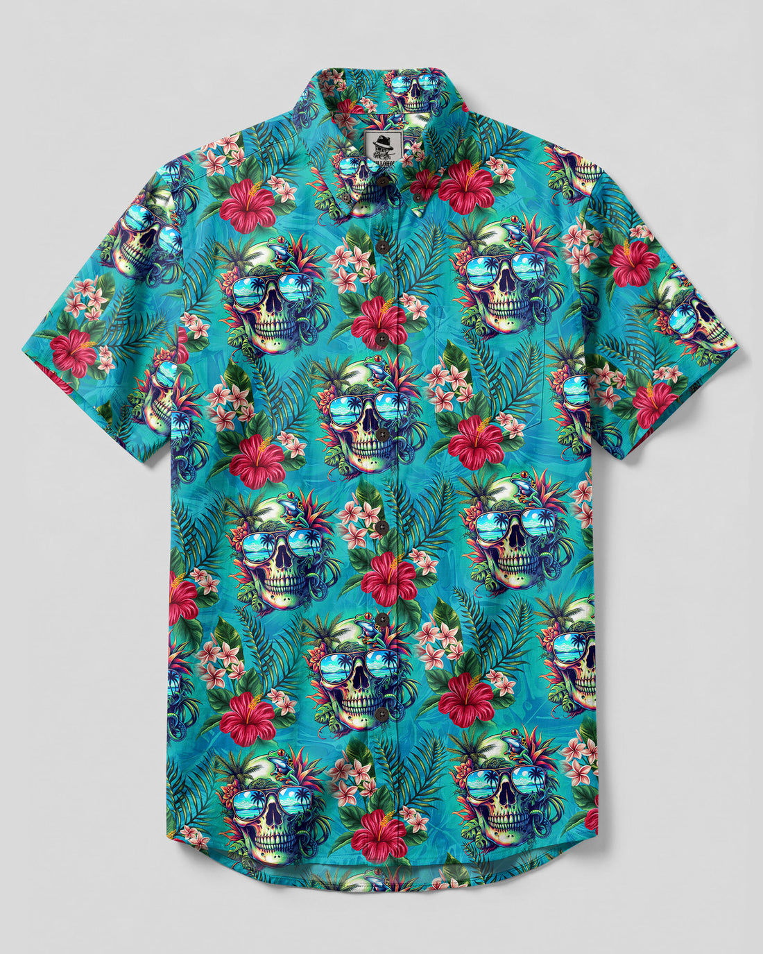OCEAN TROPICAL SKULL BUTTON-DOWN COLLAR SHIRT - TLTW1008263