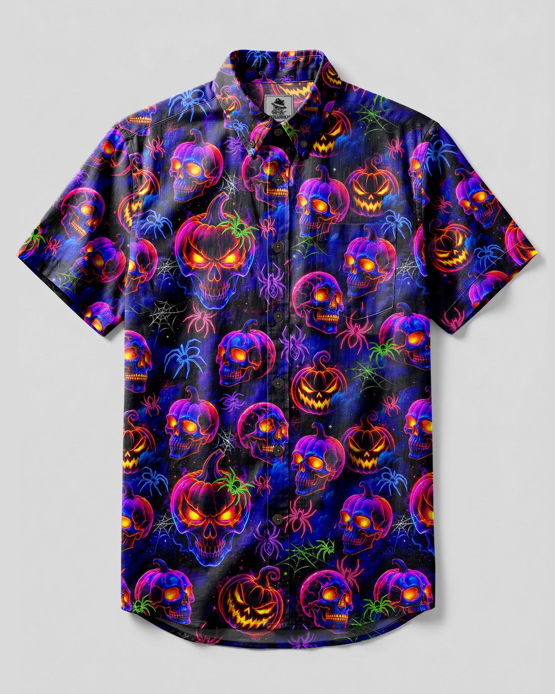 NEON PUMPKIN SKULL HALLOWEEN BUTTON-DOWN COLLAR SHIRT - TYLN0708262