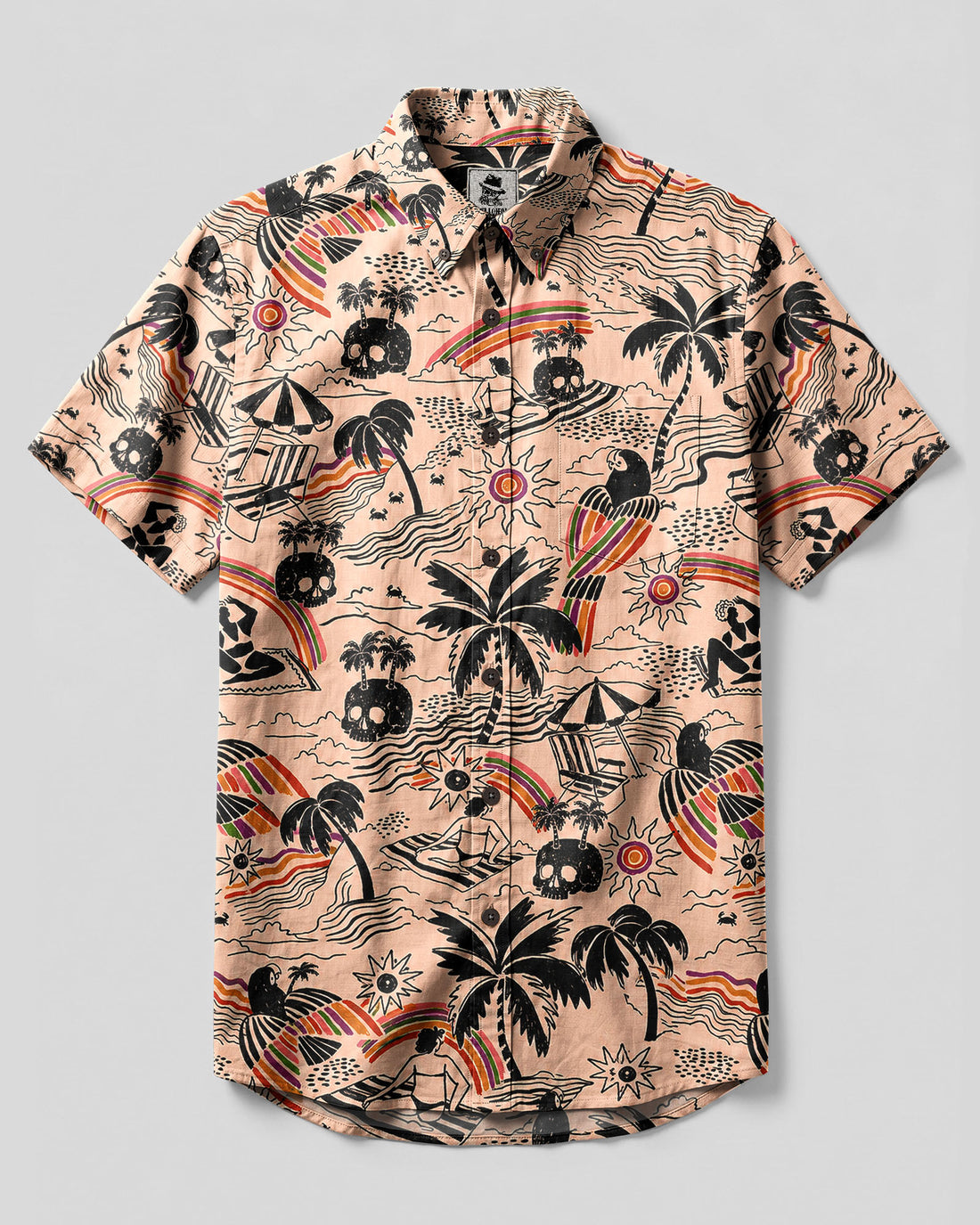RETRO TROPICAL SKULL BUTTON-DOWN COLLAR SHIRT - TLHG0608262