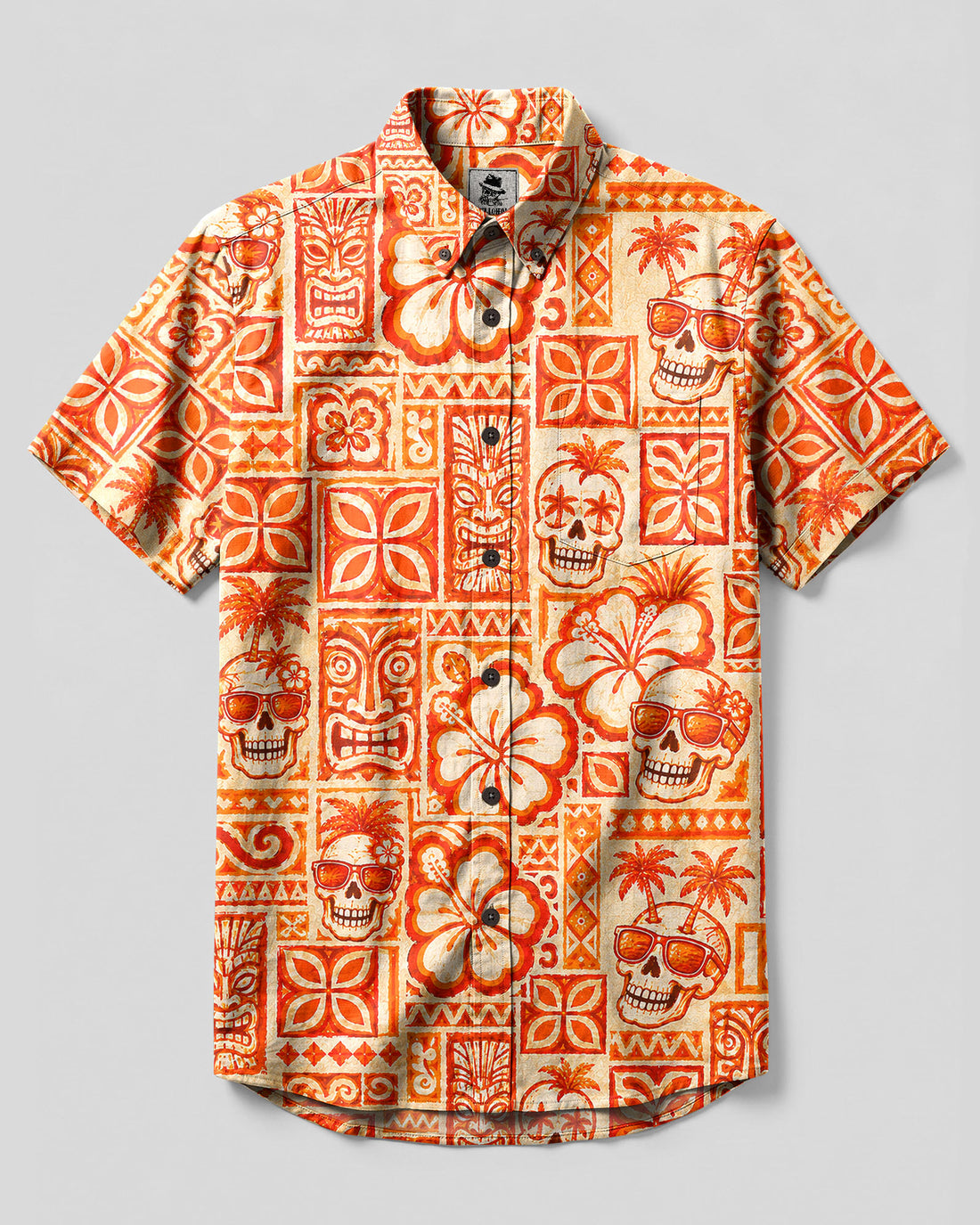ALOHA SKULL PATCHWORK BUTTON-DOWN COLLAR SHIRT - TLHG0608266