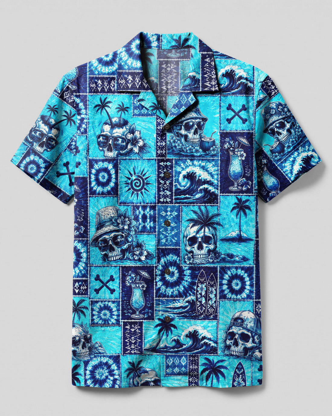 TROPICAL SKULL ISLAND PATCHWORK CAMP SHIRT - TLNO0508262
