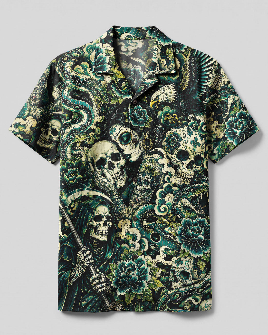 GOTHIC SKULL LADY CAMP SHIRT - TLNO2008264