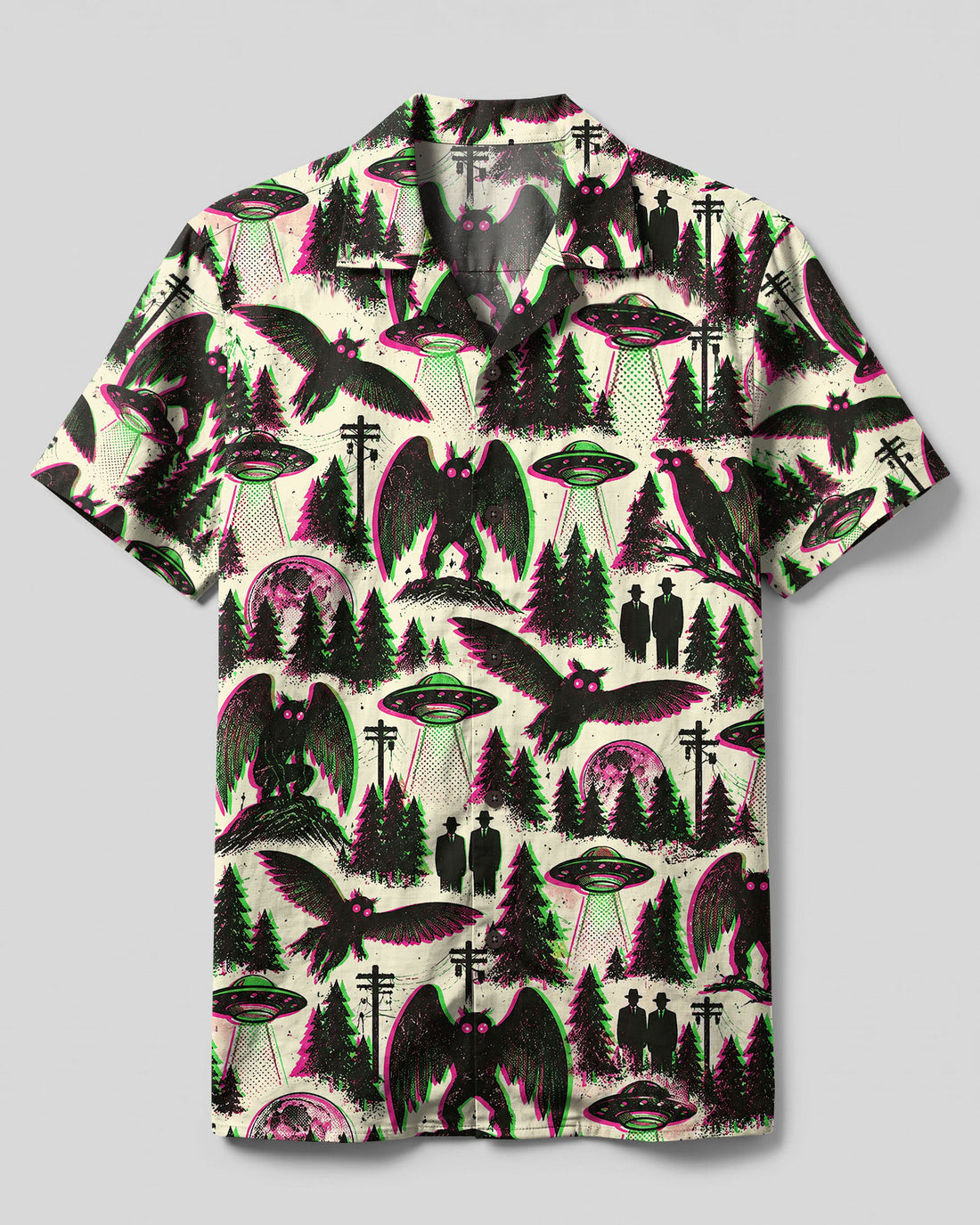 NEON MOTHMAN UFO PATTERN CAMP SHIRT - TLTW3009264