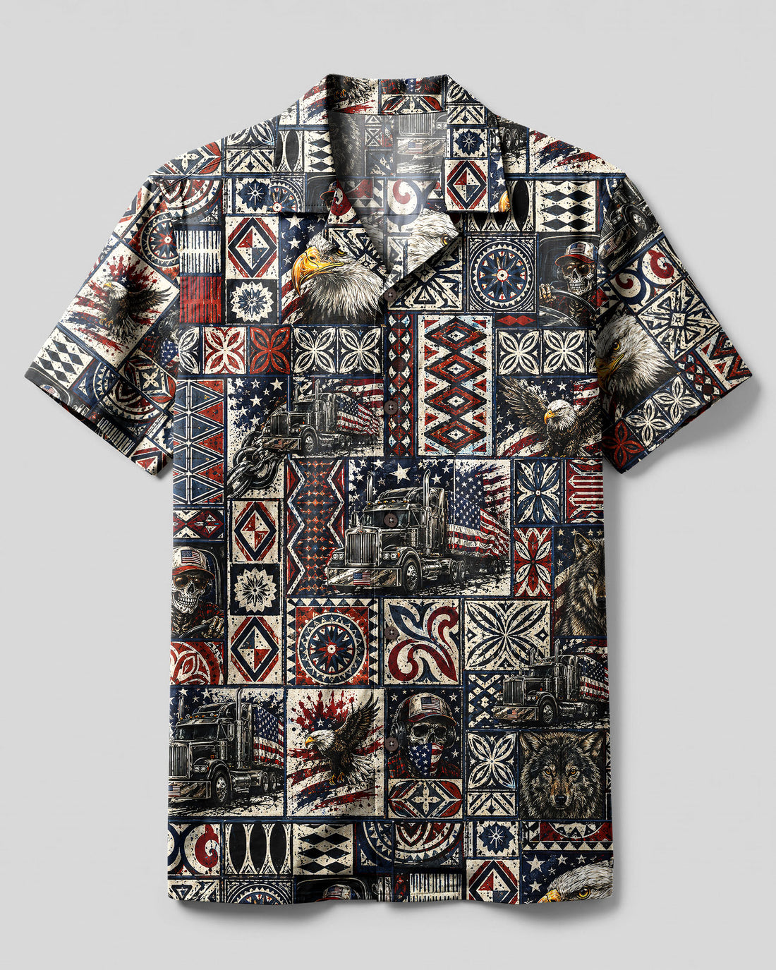 GRUNGE TRUCK PATCHWORK CAMP SHIRT - TLNT25082614