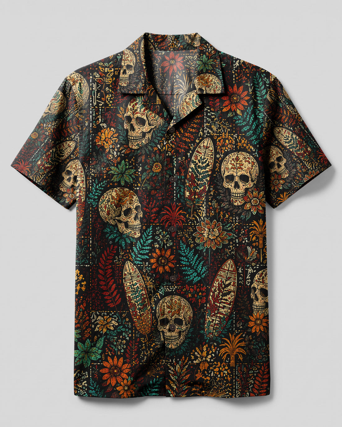 VINTAGE SURF SKULL BOTANICAL CAMP SHIRT - KMTM1208262