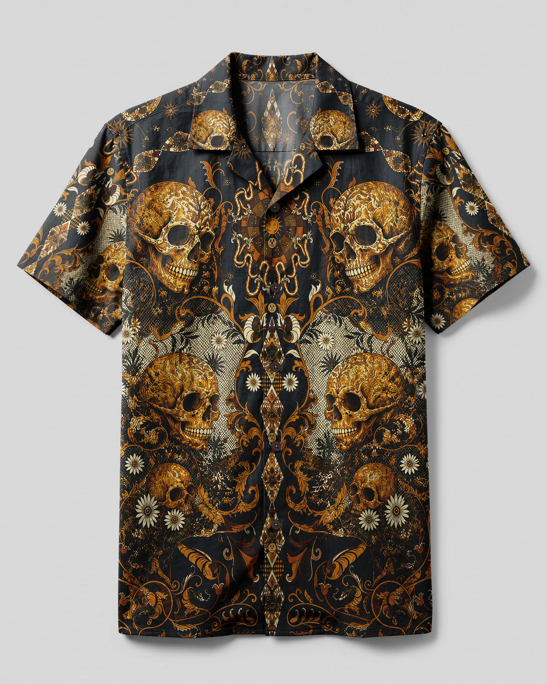 GOTHIC ORNAMENTAL SKULL VARIANT CAMP SHIRT - KMTM1108264