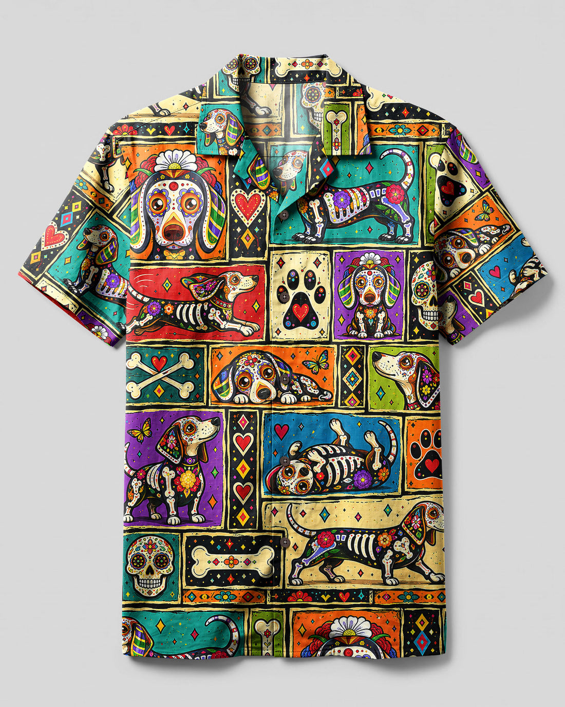 CALAVERA DACHSHUND DOG PATCHWORK CAMP SHIRT - TLNT2309264