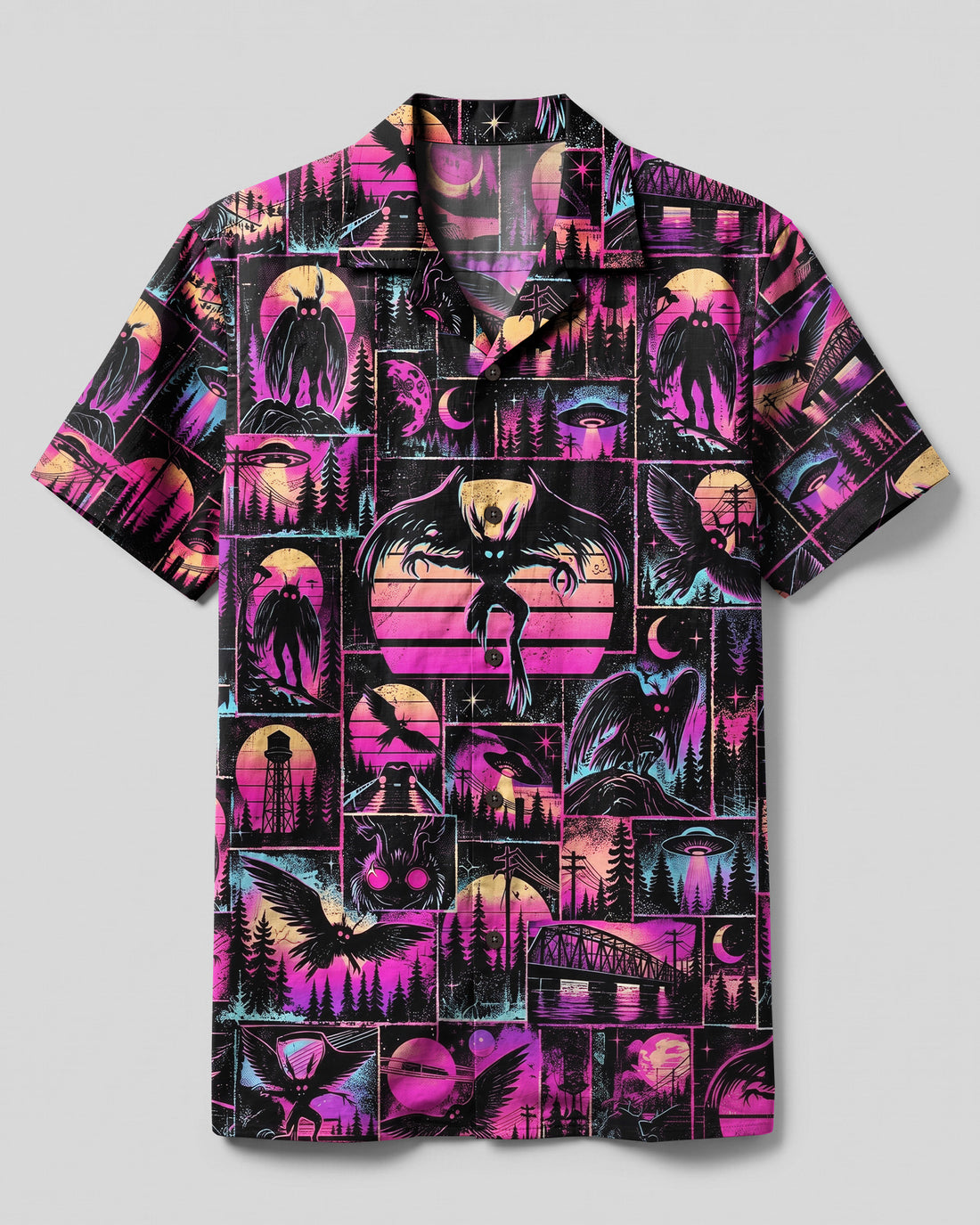 NEON MOTHMAN SYNTHWAVE PATCHWORK CAMP SHIRT - TLNO2609263