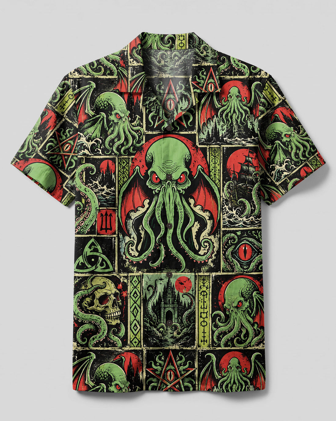 CTHULHU DARK PROPHECY PATCHWORK CAMP SHIRT - TLTW2609261