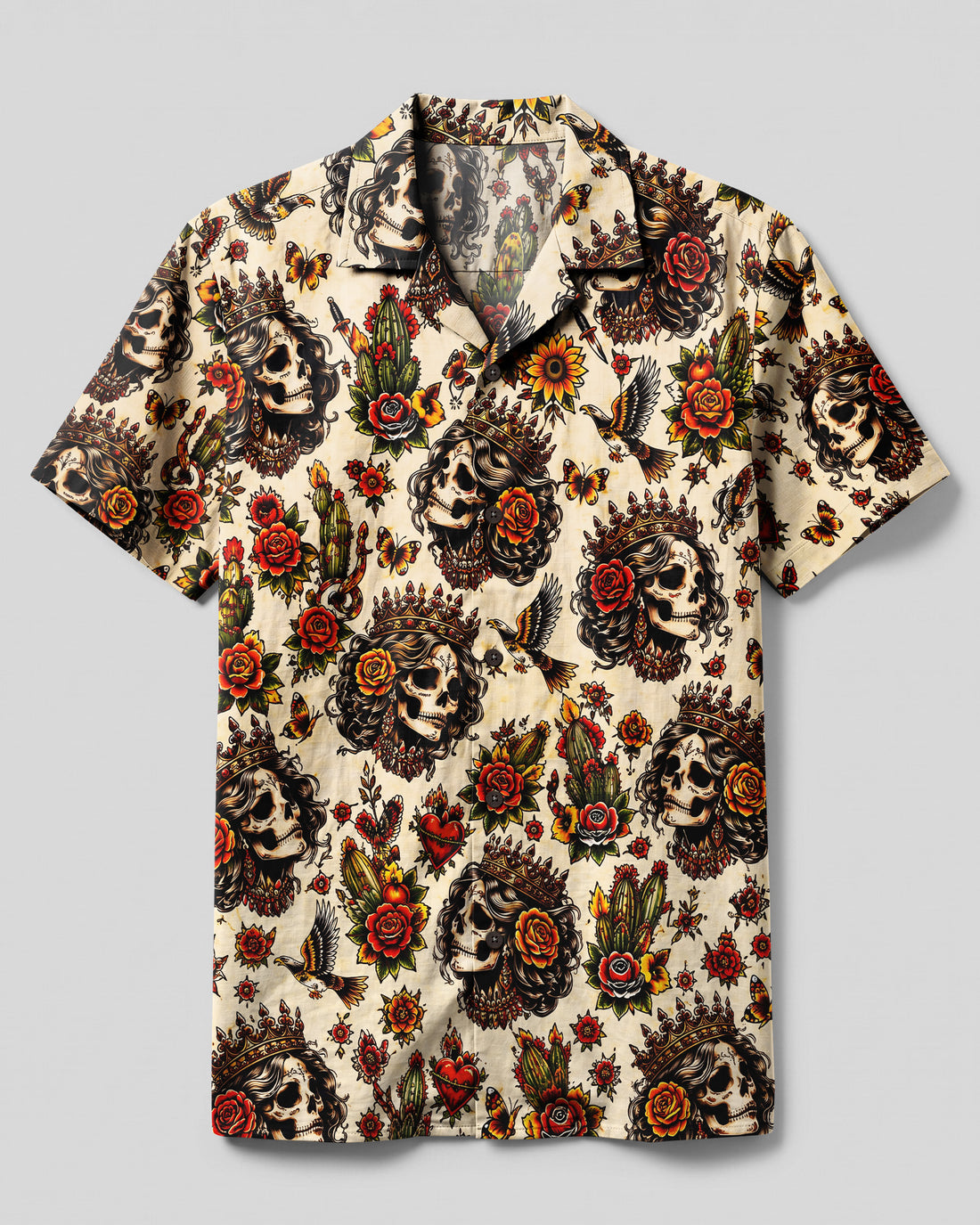 DAY OF THE DEAD QUEEN SKULL CAMP SHIRT - TLNO0409263