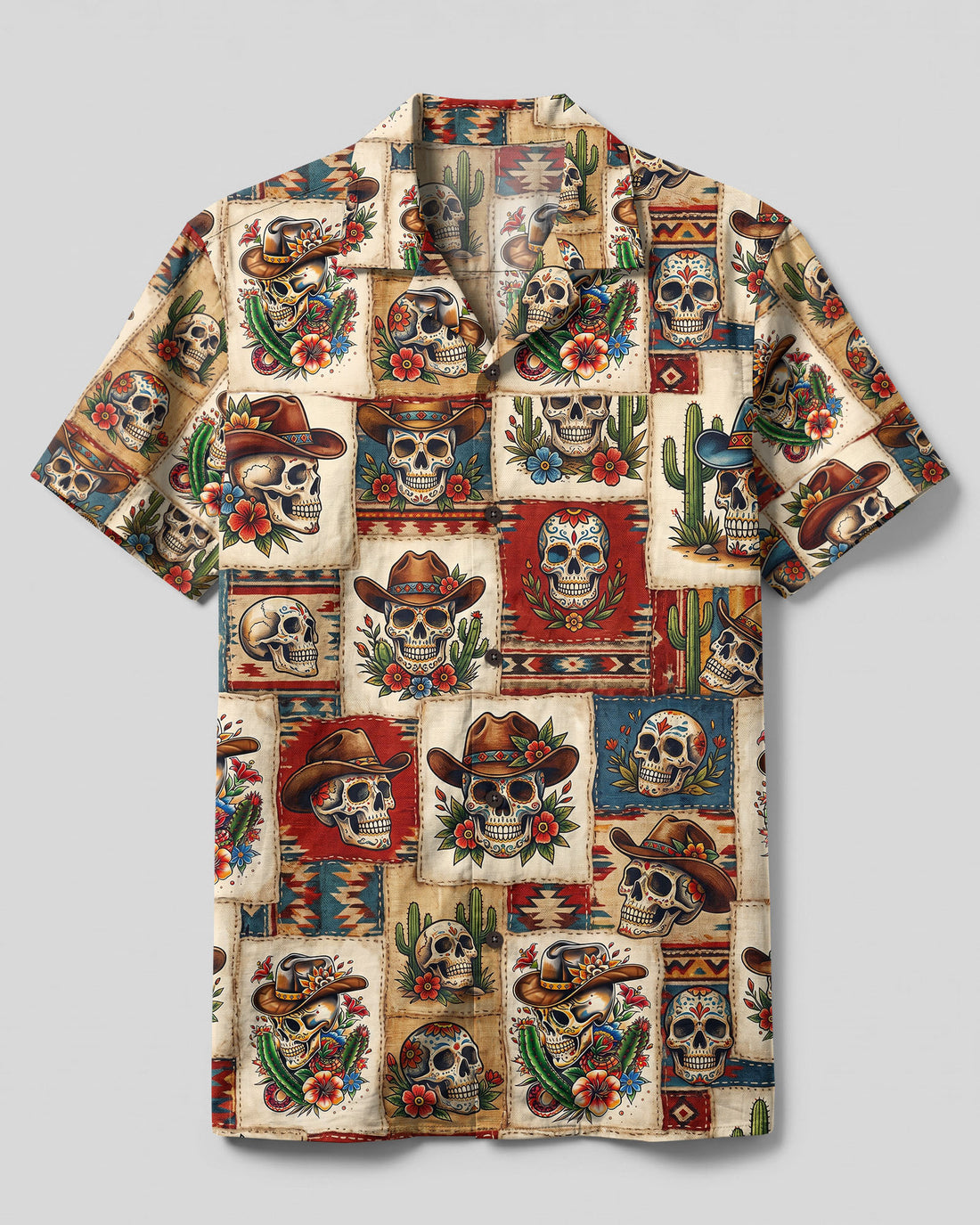 WESTERN SKULL PATCHWORK CAMP SHIRT - TLTW0309261