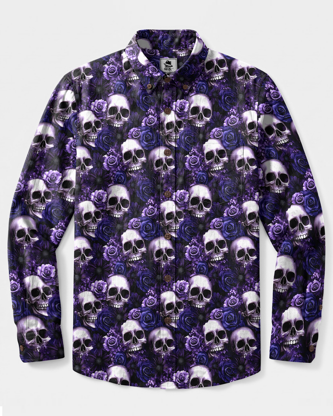 GOTHIC PURPLE SKULL ROSE PATTERN LONG SLEEVE BUTTON-DOWN SHIRT - TYPQ2608268