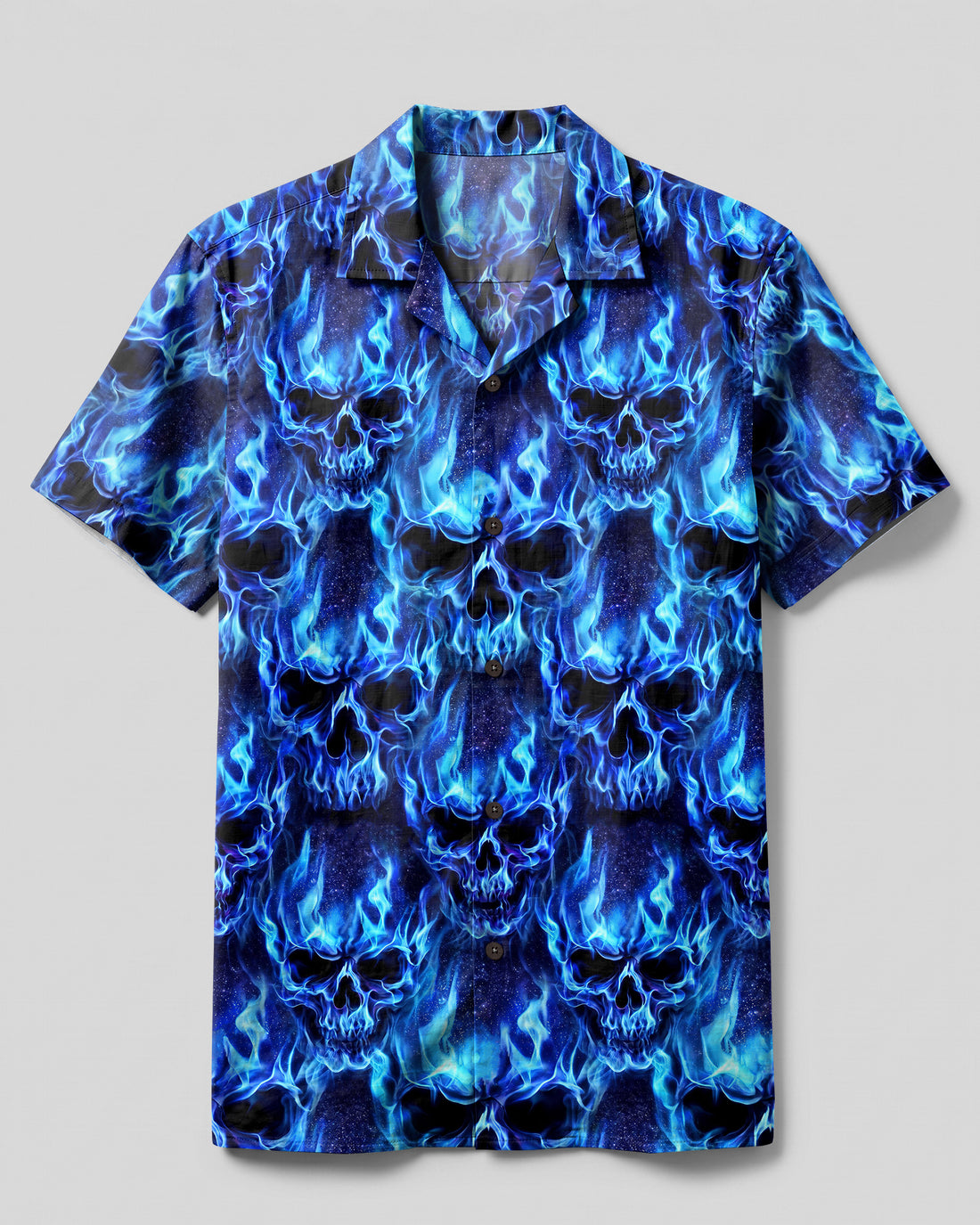BLUE FLAME SKULL PATTERN CAMP SHIRT - TYPQ2710264