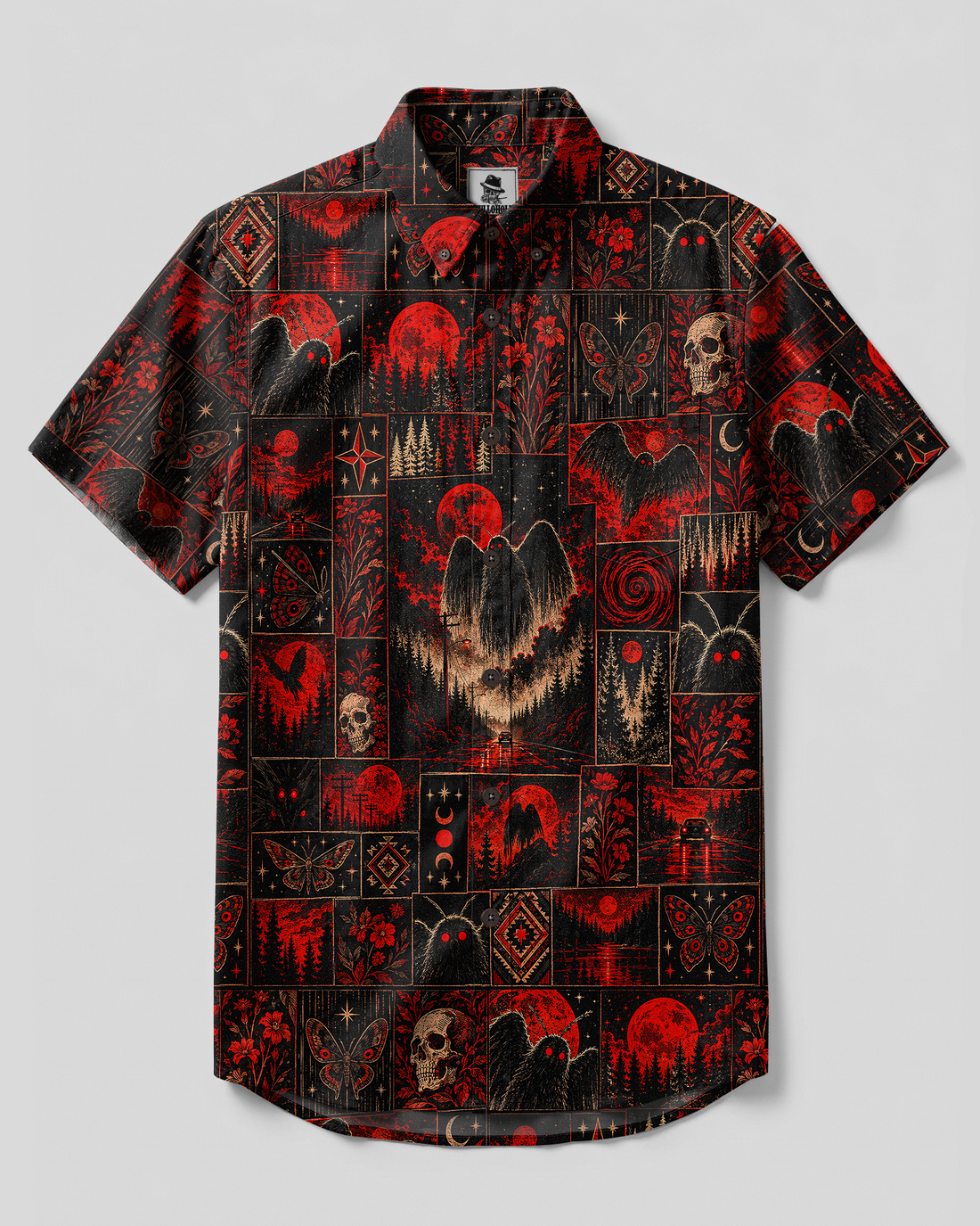 RED MOTHMAN PATCHWORK BUTTON-DOWN COLLAR SHIRT - TYPQ2509265