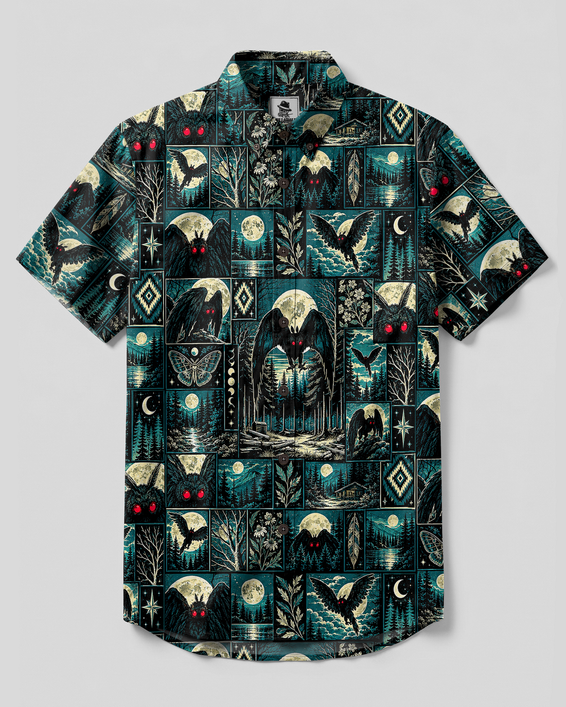 MIDNIGHT MOTHMAN PATCHWORK BUTTON-DOWN COLLAR SHIRT - TYPQ2309267