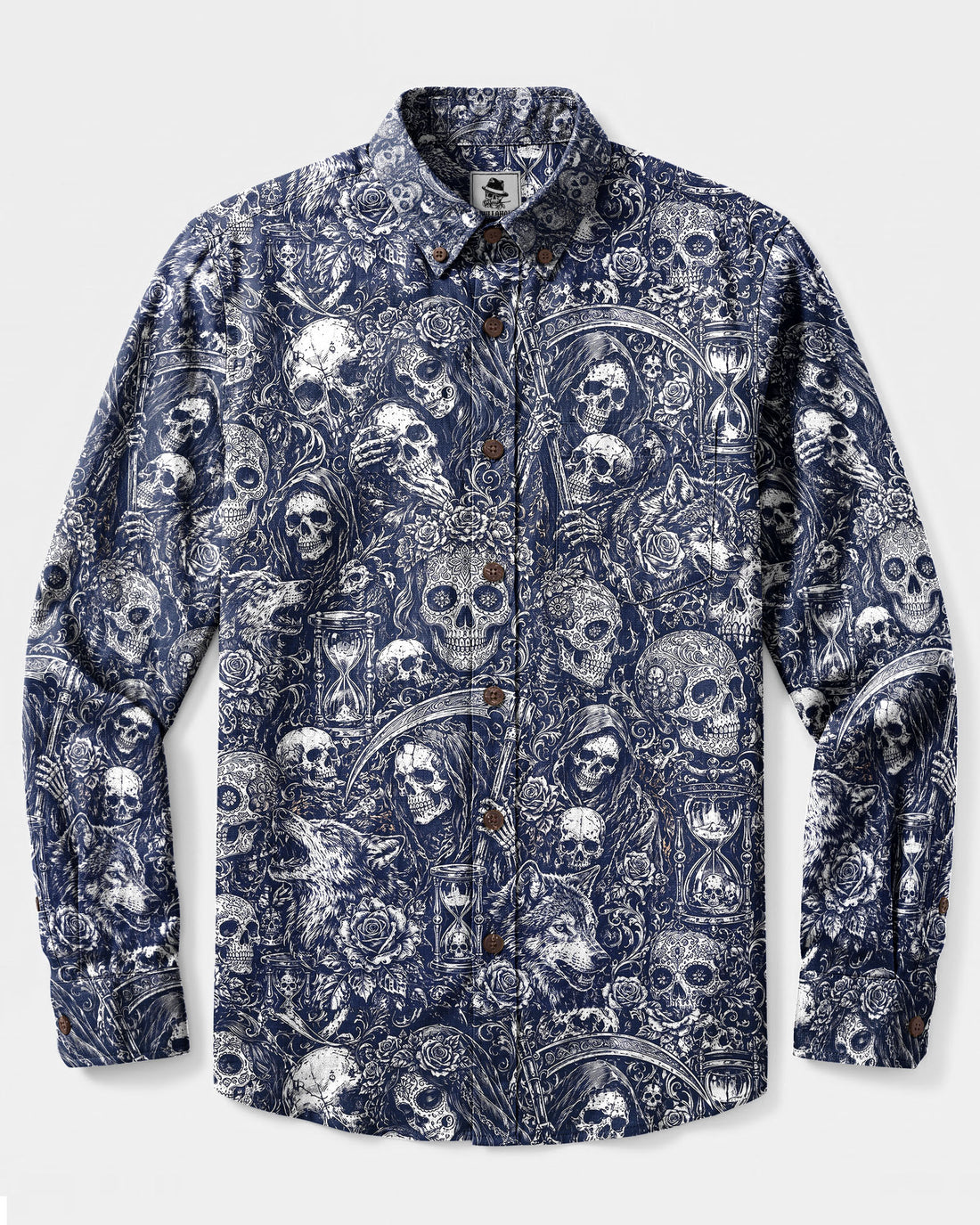 GOTHIC SKULL ETERNAL LEGACY LONG SLEEVE BUTTON-DOWN SHIRT - TLHG2108264