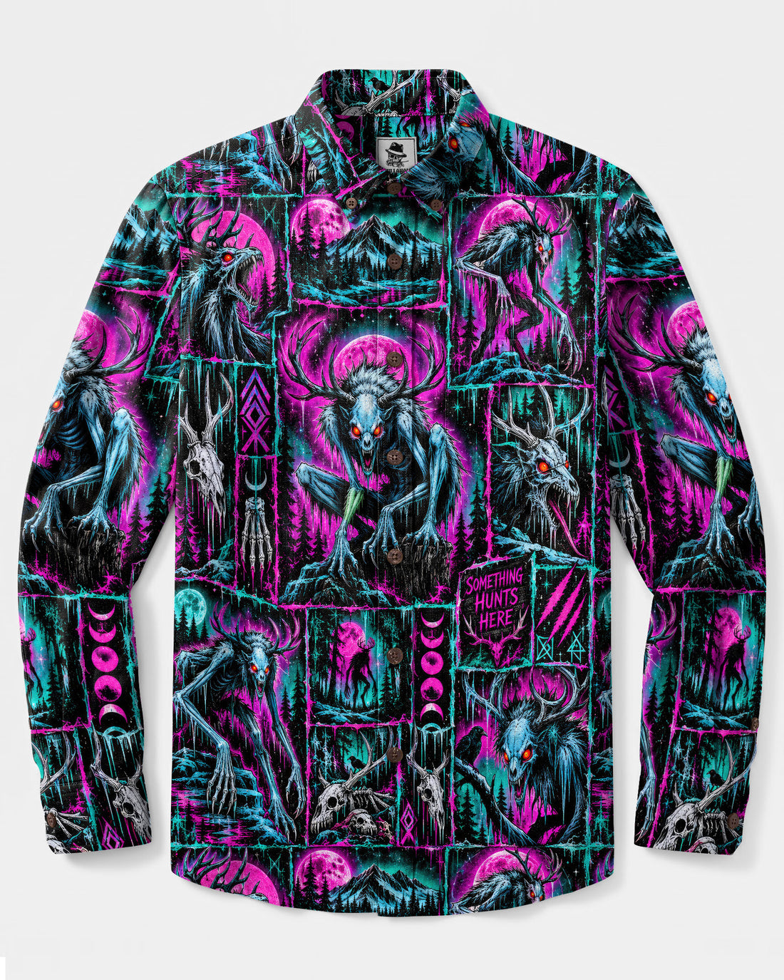 NEON WENDIGO NIGHTFALL PATCHWORK LONG SLEEVE BUTTON-DOWN SHIRT - TLNO2809266