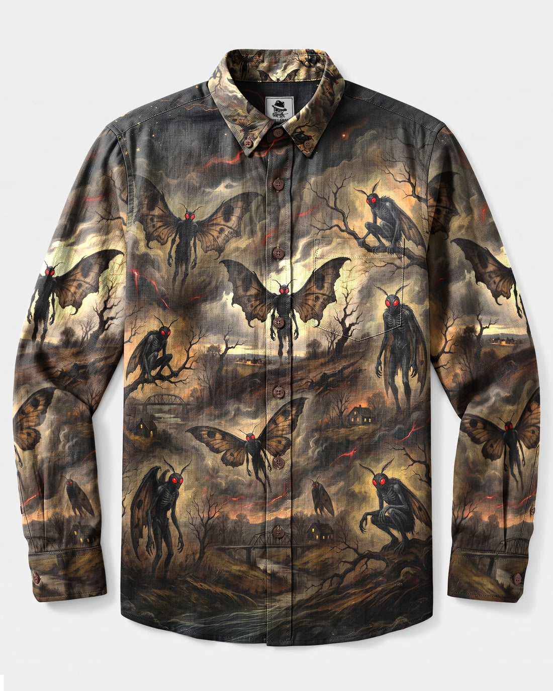 MOTHMAN HAUNTED NIGHTSCAPE LONG SLEEVE BUTTON-DOWN SHIRT - TLNT2809265