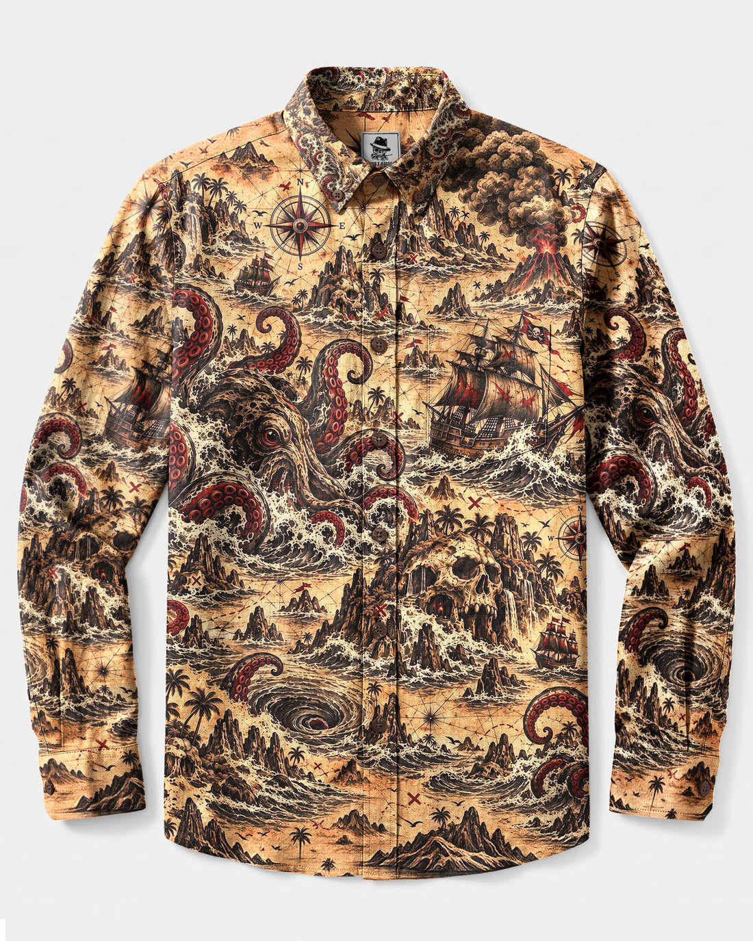 KRAKEN’S LOST VOYAGE LONG SLEEVE BUTTON-DOWN SHIRT - YHHG0810264