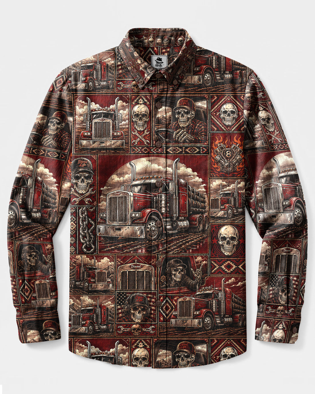 DIESEL LIFE SKULL TRUCK COLLAGE LONG SLEEVE BUTTON-DOWN SHIRT - TLHG2608263