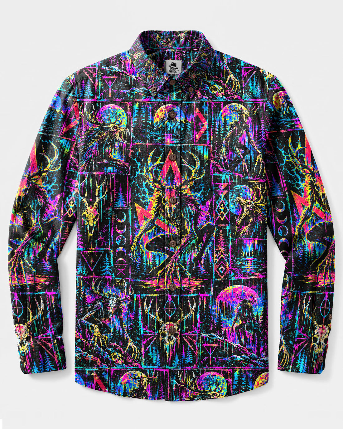MYTHOS NEON WENDIGO COLLAGE LONG SLEEVE BUTTON-DOWN SHIRT - TLNT25092611