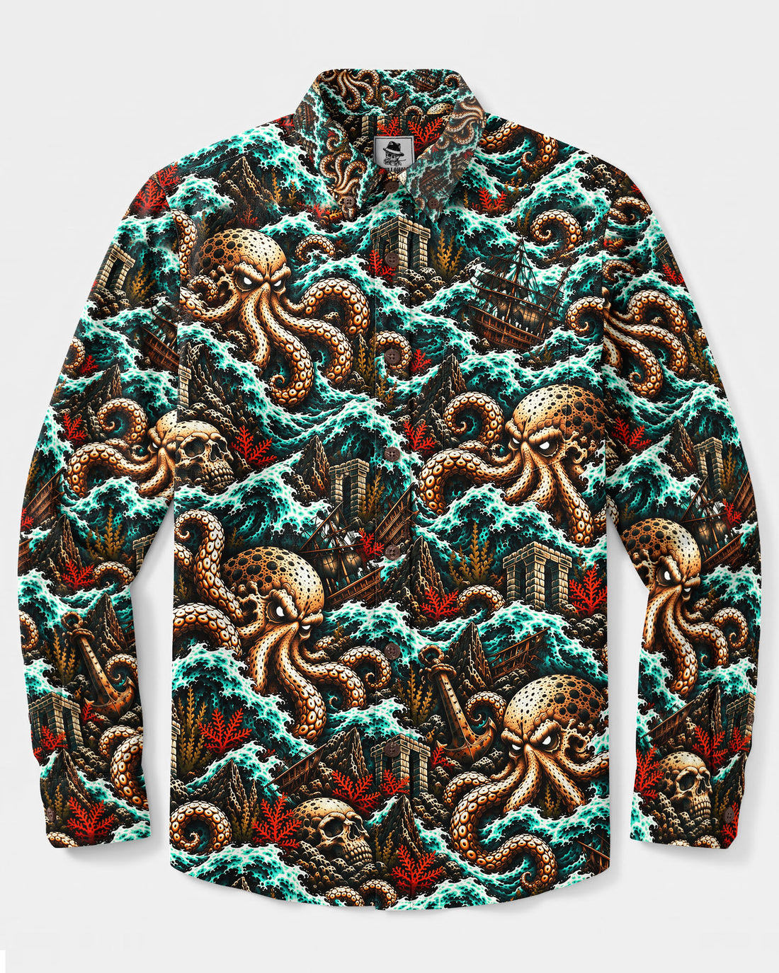 KRAKEN GRAVEYARD TIDE LONG SLEEVE BUTTON-DOWN SHIRT - YHLN0710263