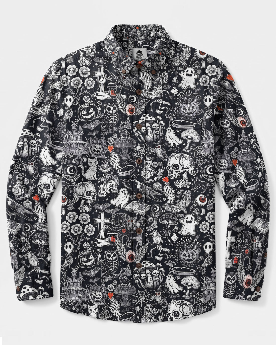 WICKED HALLOWEEN SKULL PATTERN LONG SLEEVE BUTTON-DOWN SHIRT - TYLN2808269