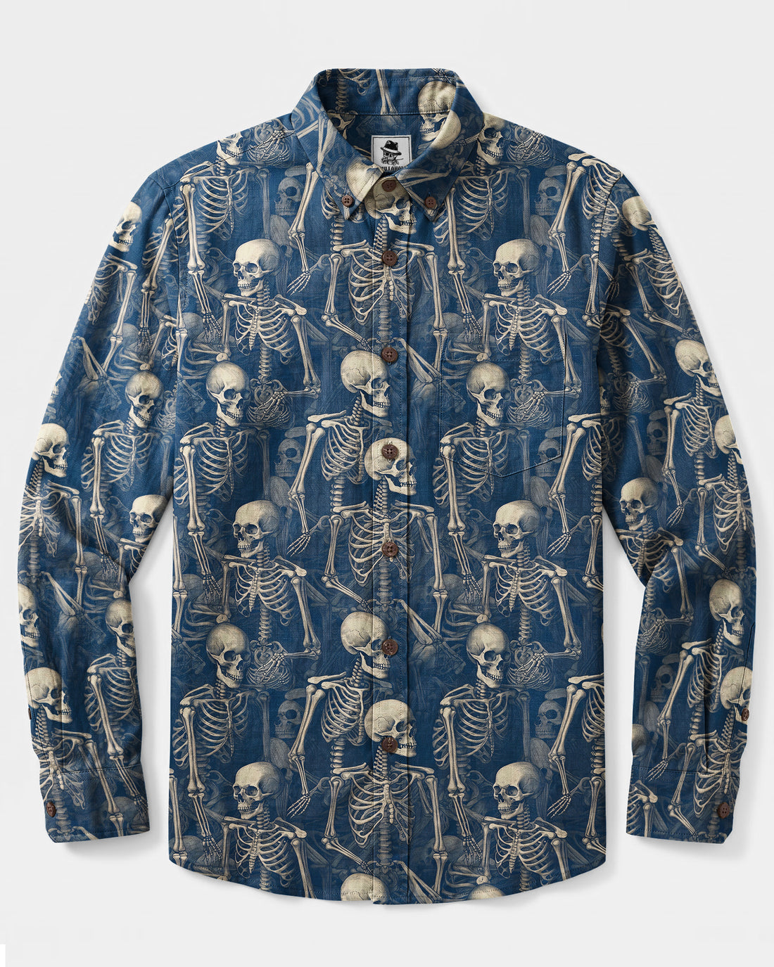 VINTAGE SKELETON PATTERN LONG SLEEVE BUTTON-DOWN SHIRT - TYQY27082612