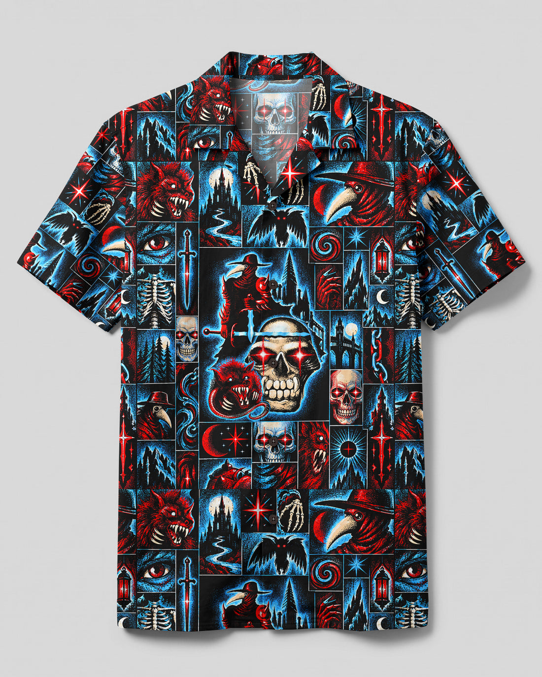 GOTHIC SKULL PATCHWORK CAMP SHIRT - TYQY0210262