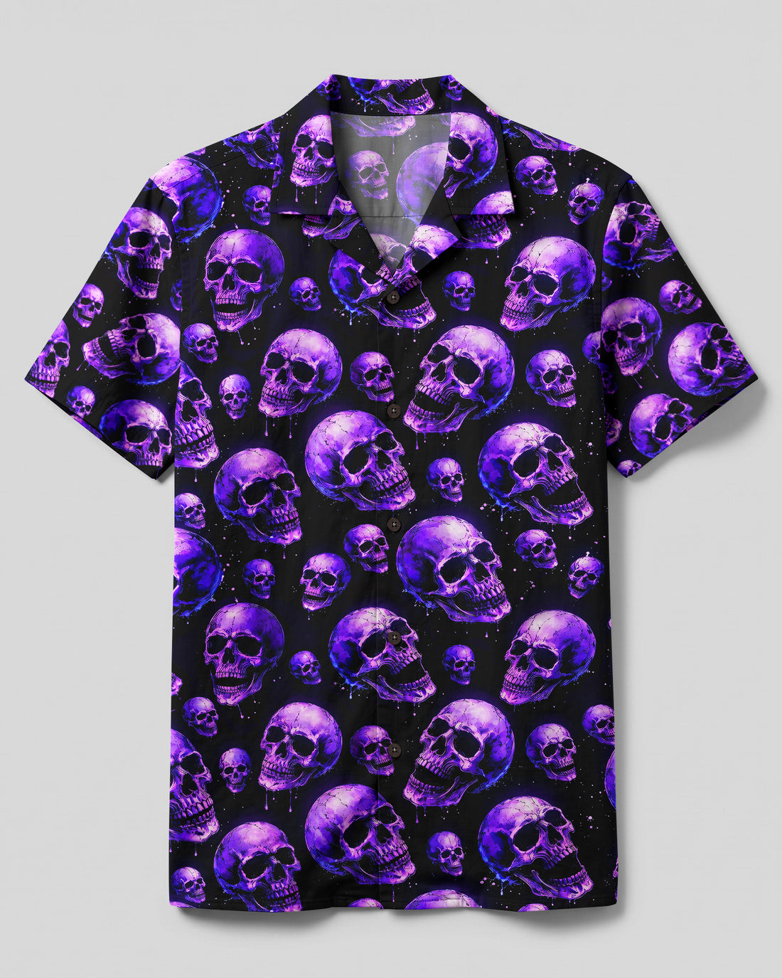 PURPLE SKULLS PATTERN CAMP SHIRT - TYQY2708268