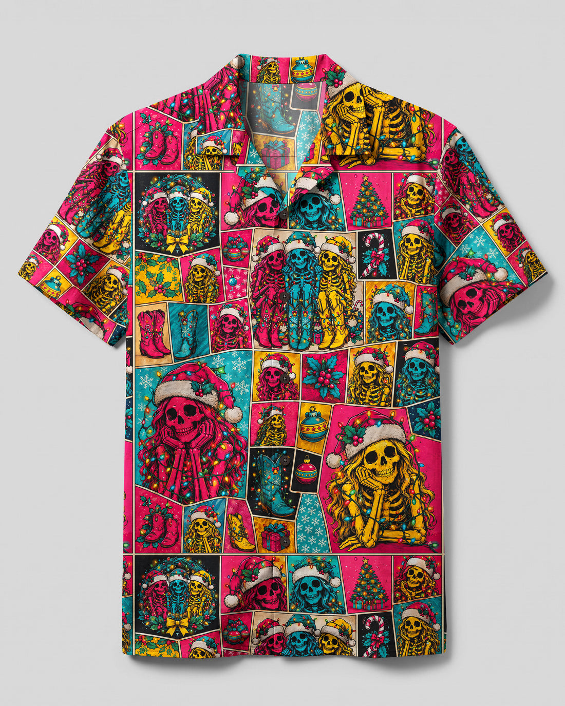 CHRISTMAS SKELETON SISTER PATCHWORK CAMP SHIRT - TYQY0309262