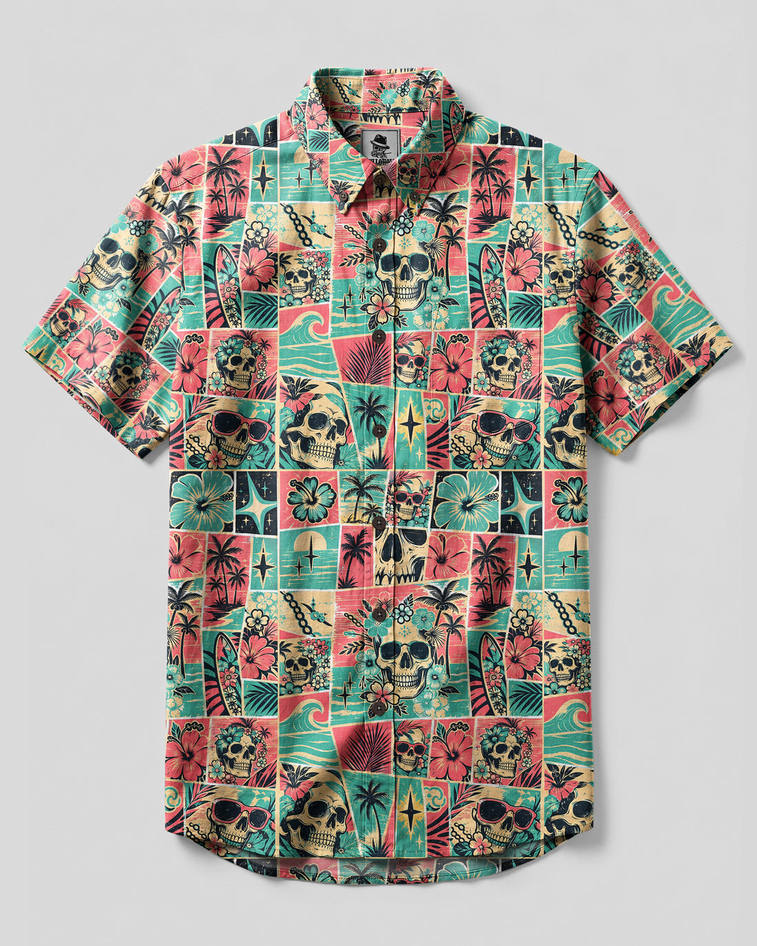 TROPICAL SKULL PARADISE BUTTON-DOWN COLLAR SHIRT - TYQY1208264