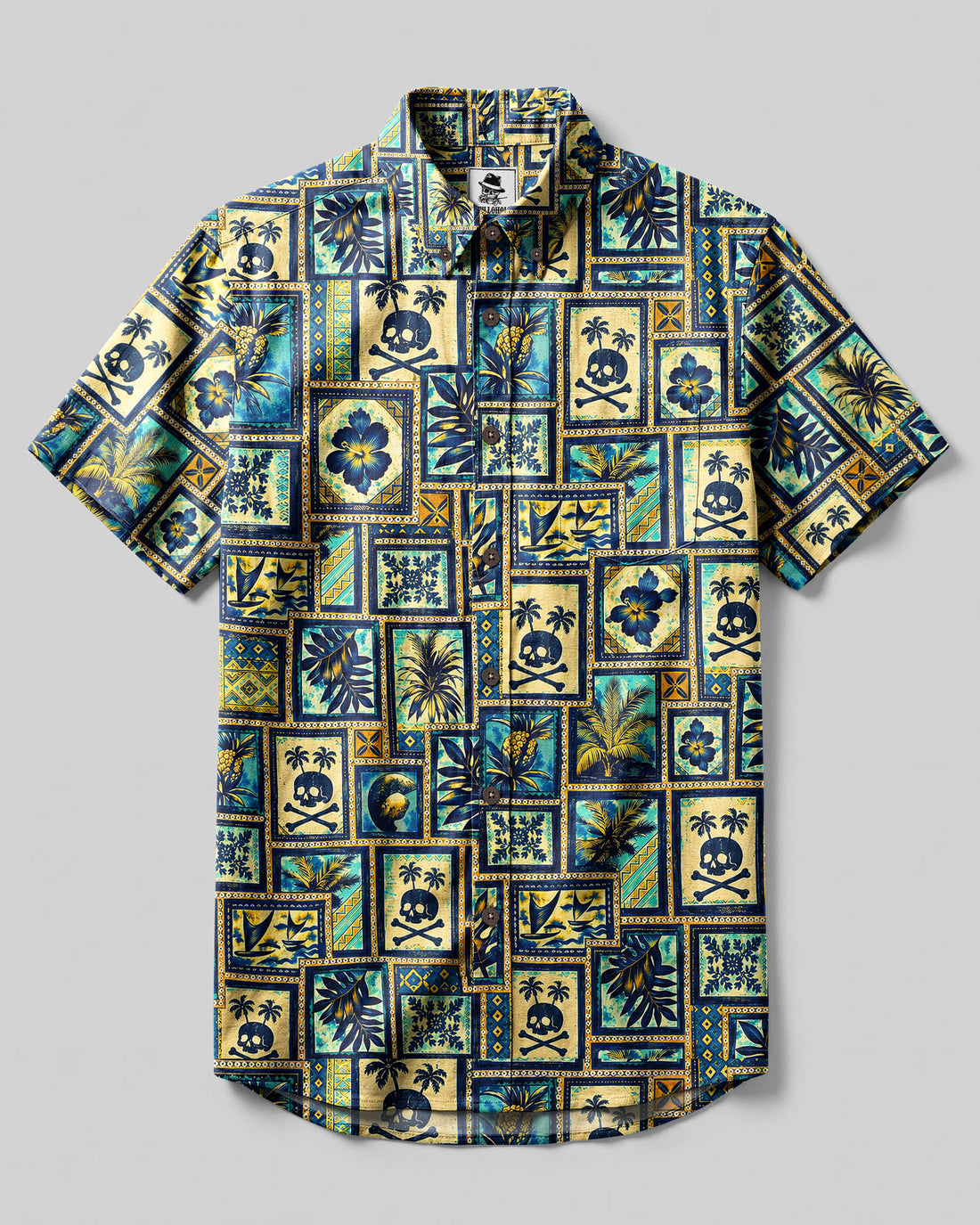 VINTAGE TROPICAL SKULL BUTTON-DOWN COLLAR SHIRT - TLNT0508265
