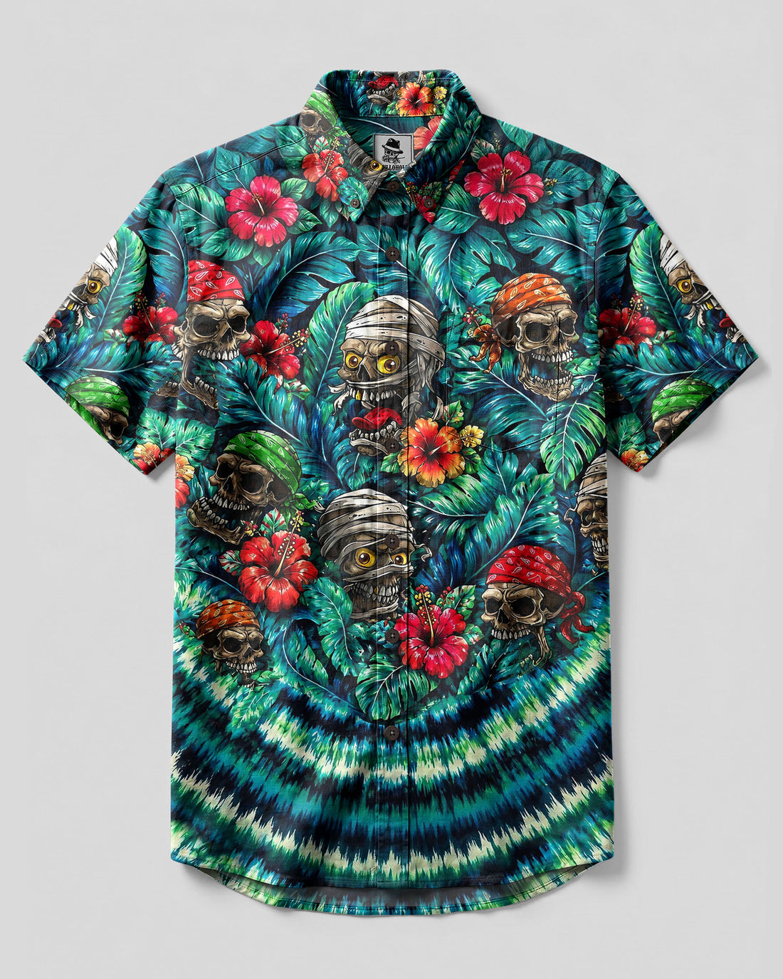 VIBRANT TROPICAL SKULLS BUTTON-DOWN COLLAR SHIRT - TLHG0107263