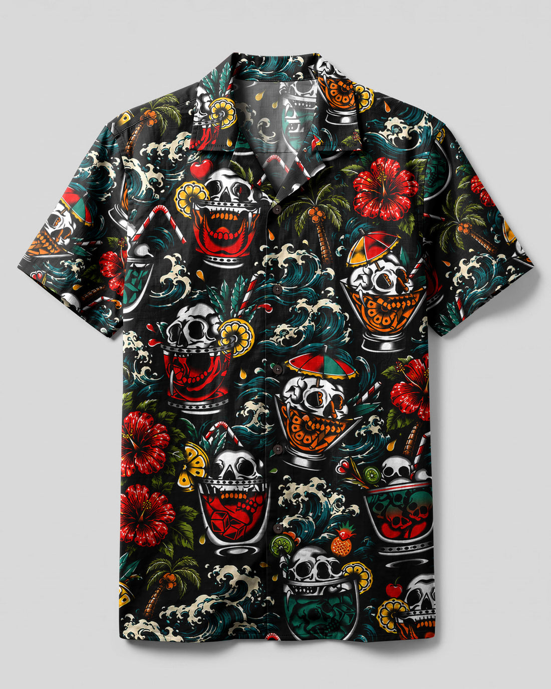 COCKTAIL SKULLS PATTERN CAMP SHIRT - TLHN0107263