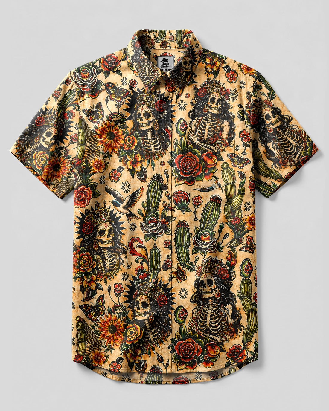 SKELETON SKULL QUEEN VINTAGE BUTTON-DOWN COLLAR SHIRT - TLHN3006263
