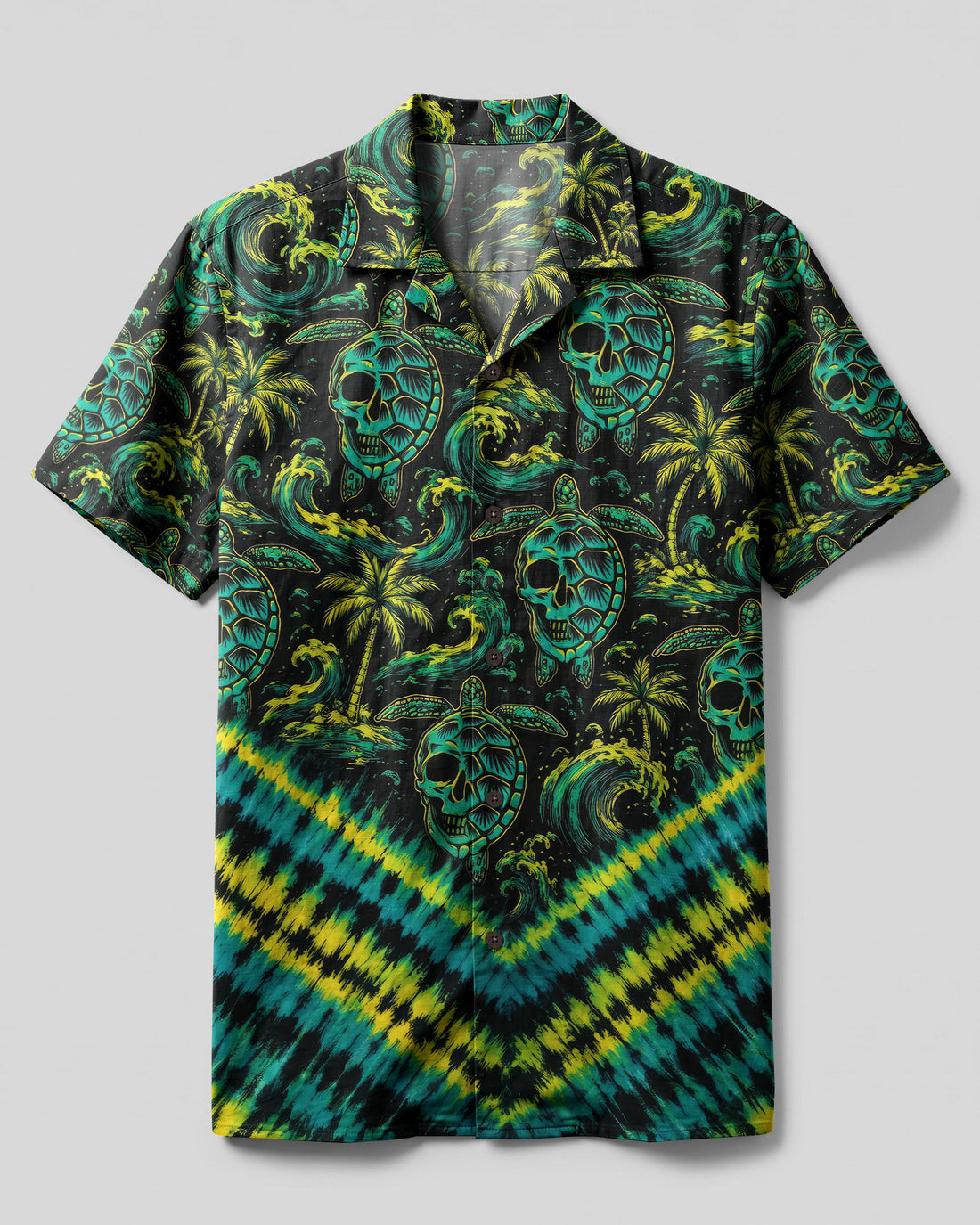 SKULL TURTLE OCEAN WAVES V PATTERN CAMP SHIRT - TLNO0107261
