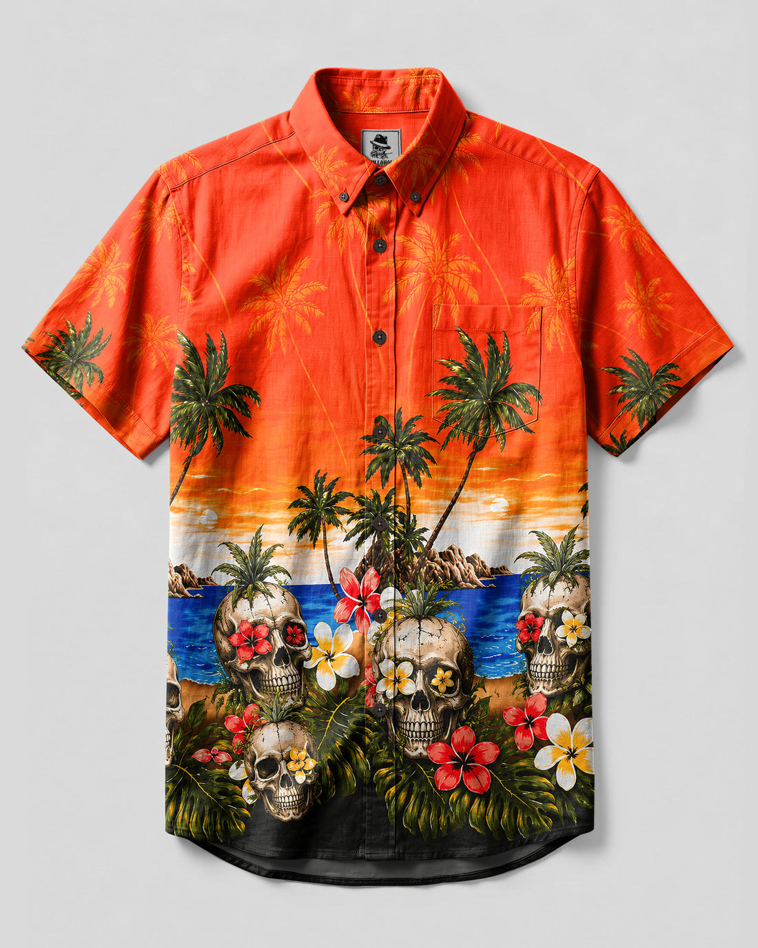 SKULL TROPICAL SUNSET BUTTON-DOWN COLLAR SHIRT - TLNT0207264